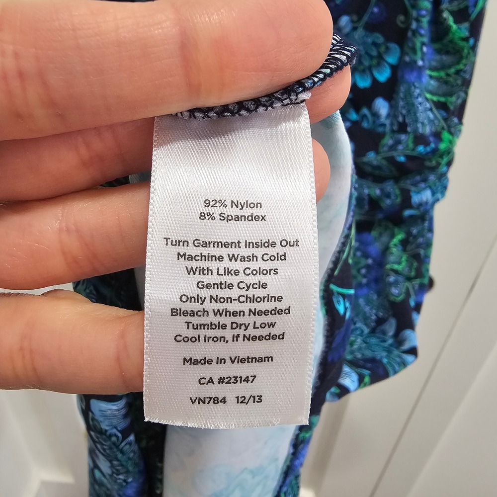 Talbots Petites Blue Green Floral Paisley Faux Wrap Dress 8P Sleeveless Jersey - Picture 3 of 4